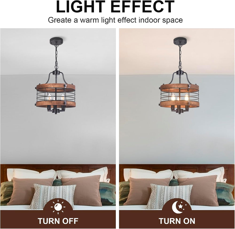 Farmhouse Wood Chandelier Vintage Ceiling Light, Modern Metal & Wooden Ci...