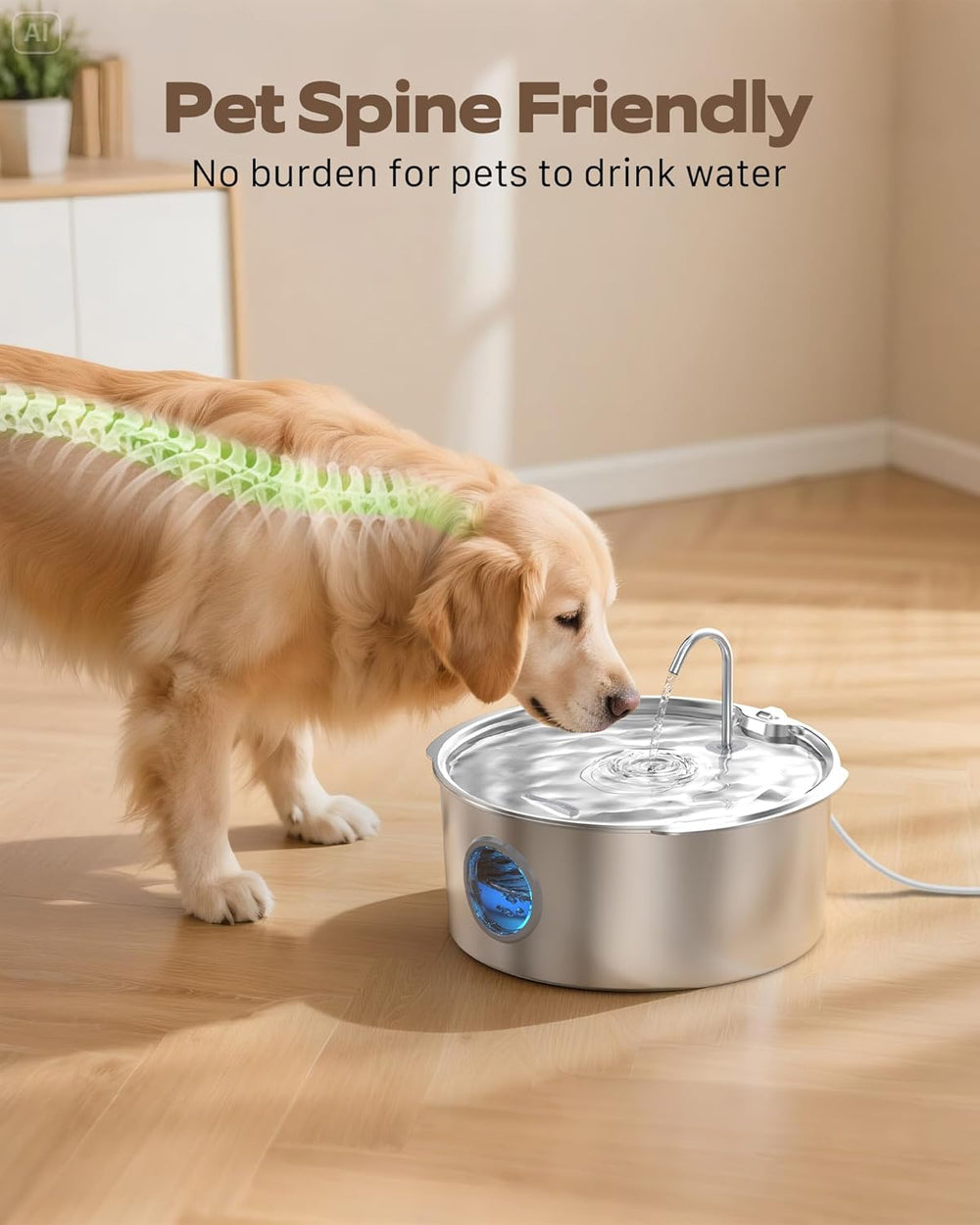 Dog Water Fountain for Large Dogs: Stainless Steel Dog Fountain Water Bowl