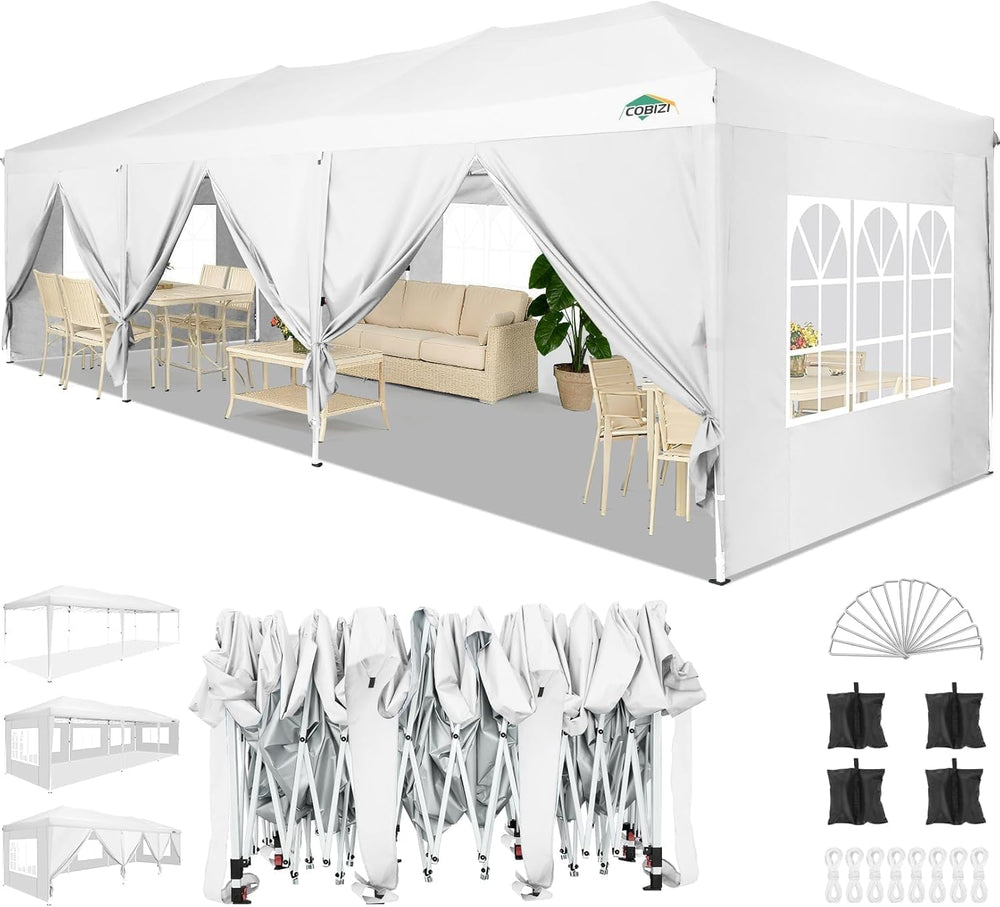 COBIZI Canopy 10x30 FT Party Tents for Parties with 8 Sidewalls, carpas para ...