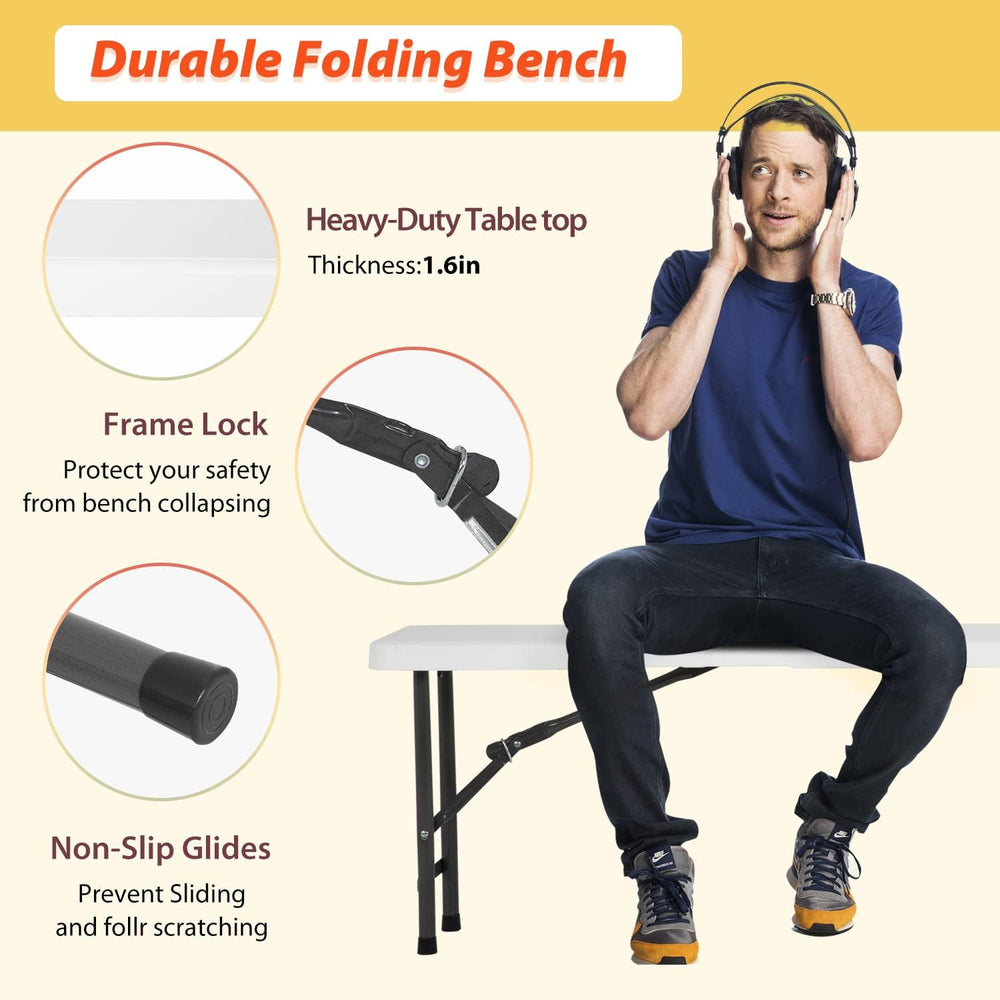 6FT Bench Chair Plastic Folding Bench Plastic Portable Outdoor Bench Garden B...