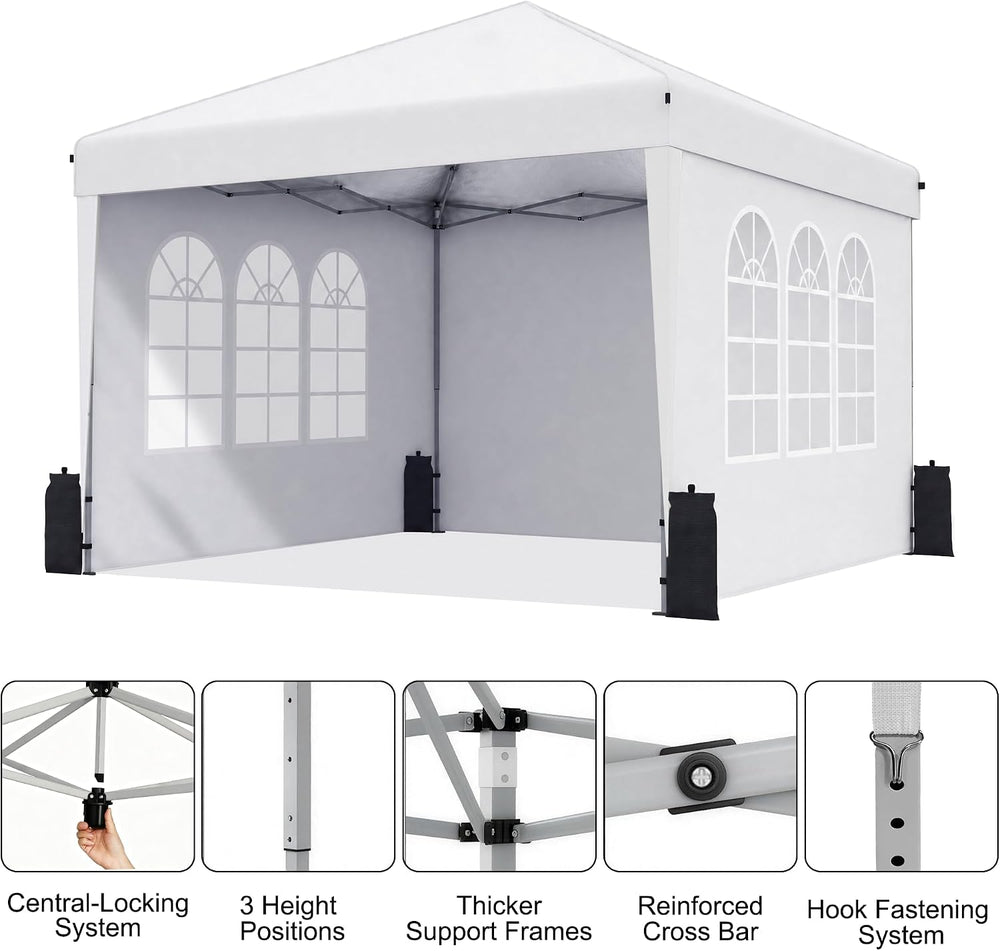 10x10 Pop Up Canopy Tent with Sidewall, Commercial, White