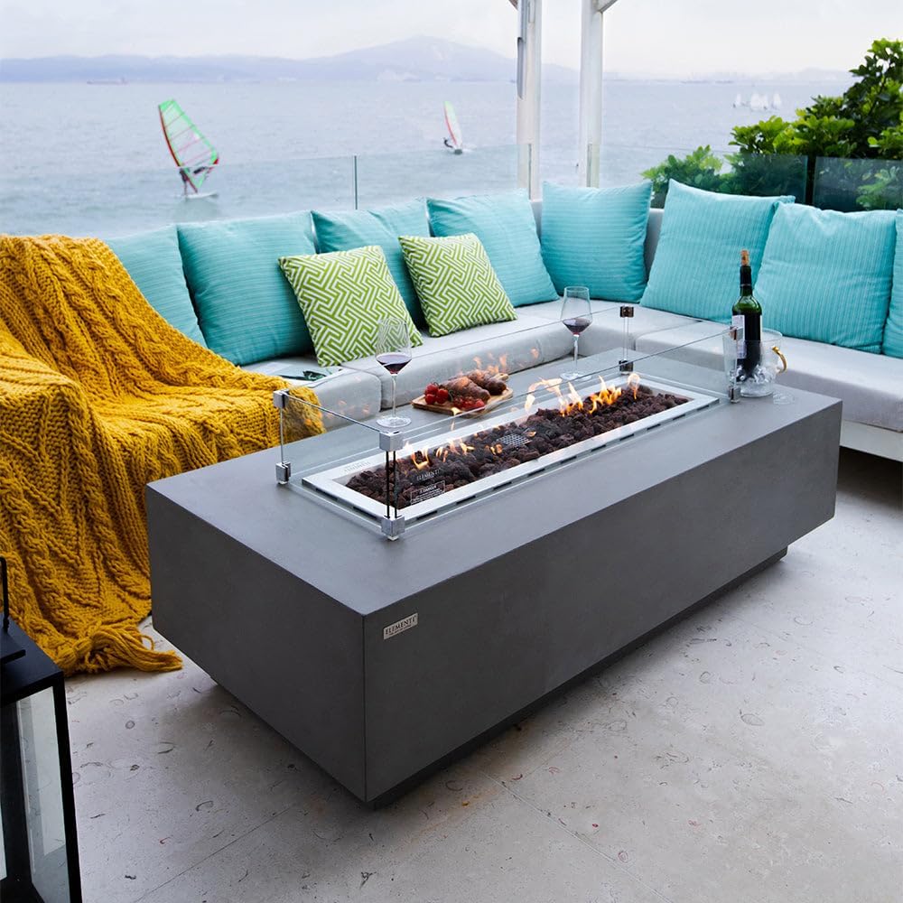 Granville Concrete Fire Pit 60" x 27" Outdoor Patio Firepit Include...