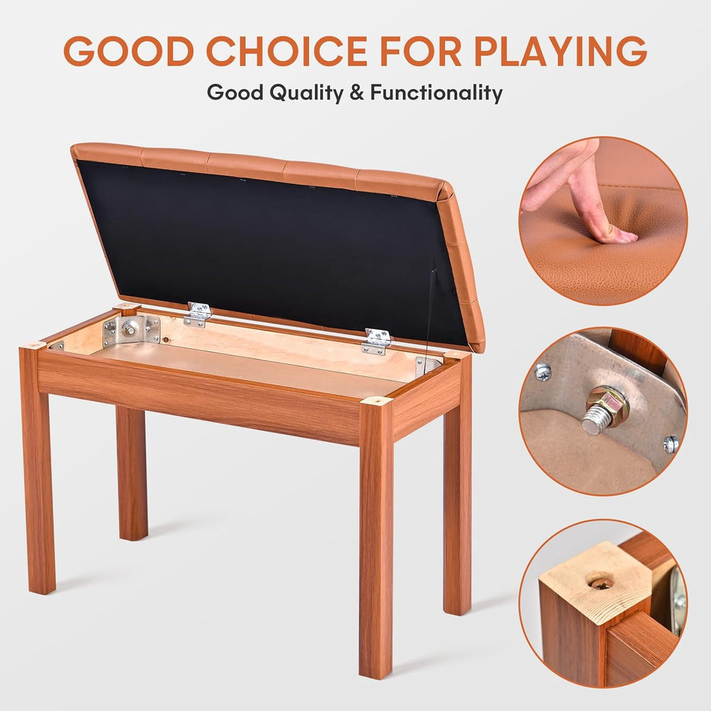 Duet Piano Bench Wooden Keyboard Bench with Storage Compartment, 29''...