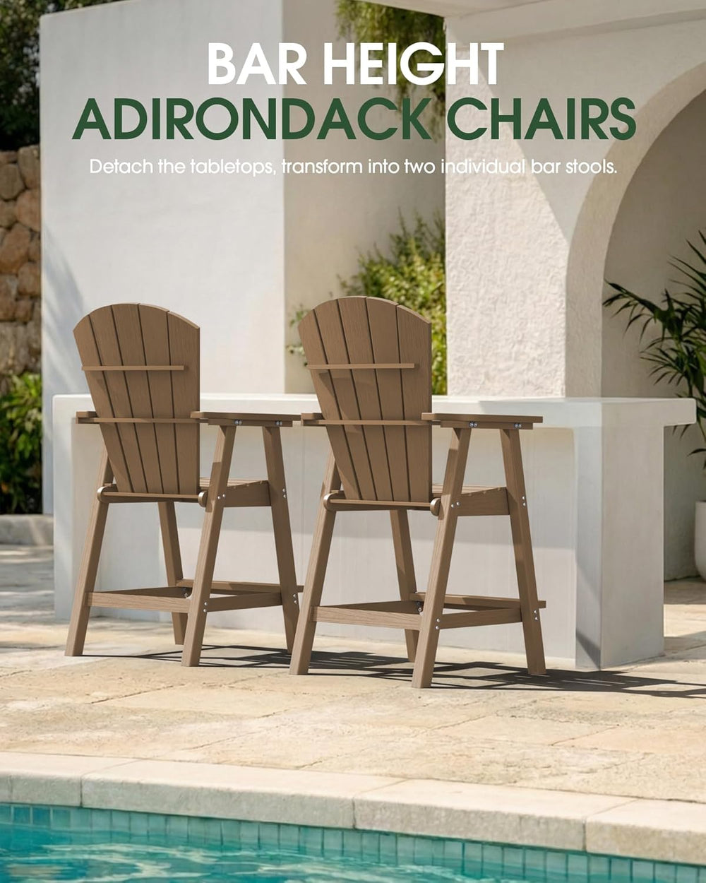 Tall Adirondack Chairs Set of 2 with Double Detachable Trays, Teak