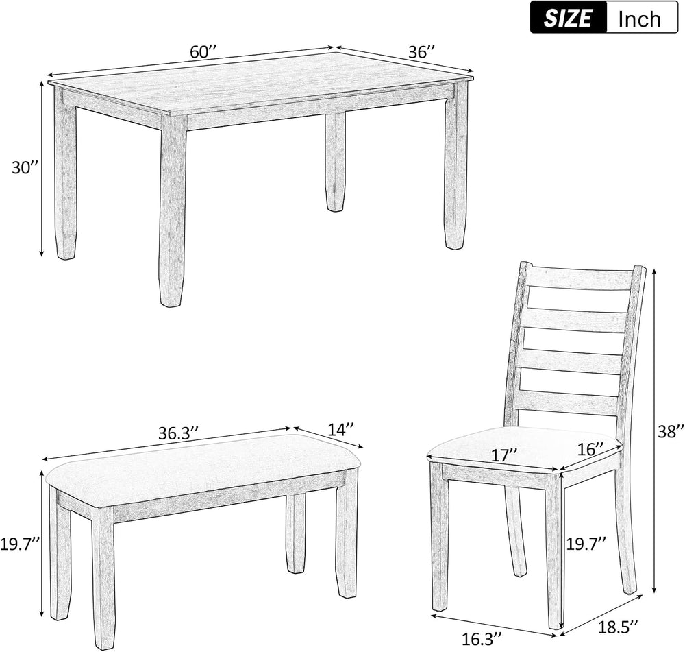 Harper & Bright Designs Rustic 6-Piece Dining Set with Table, 4 Upholster...
