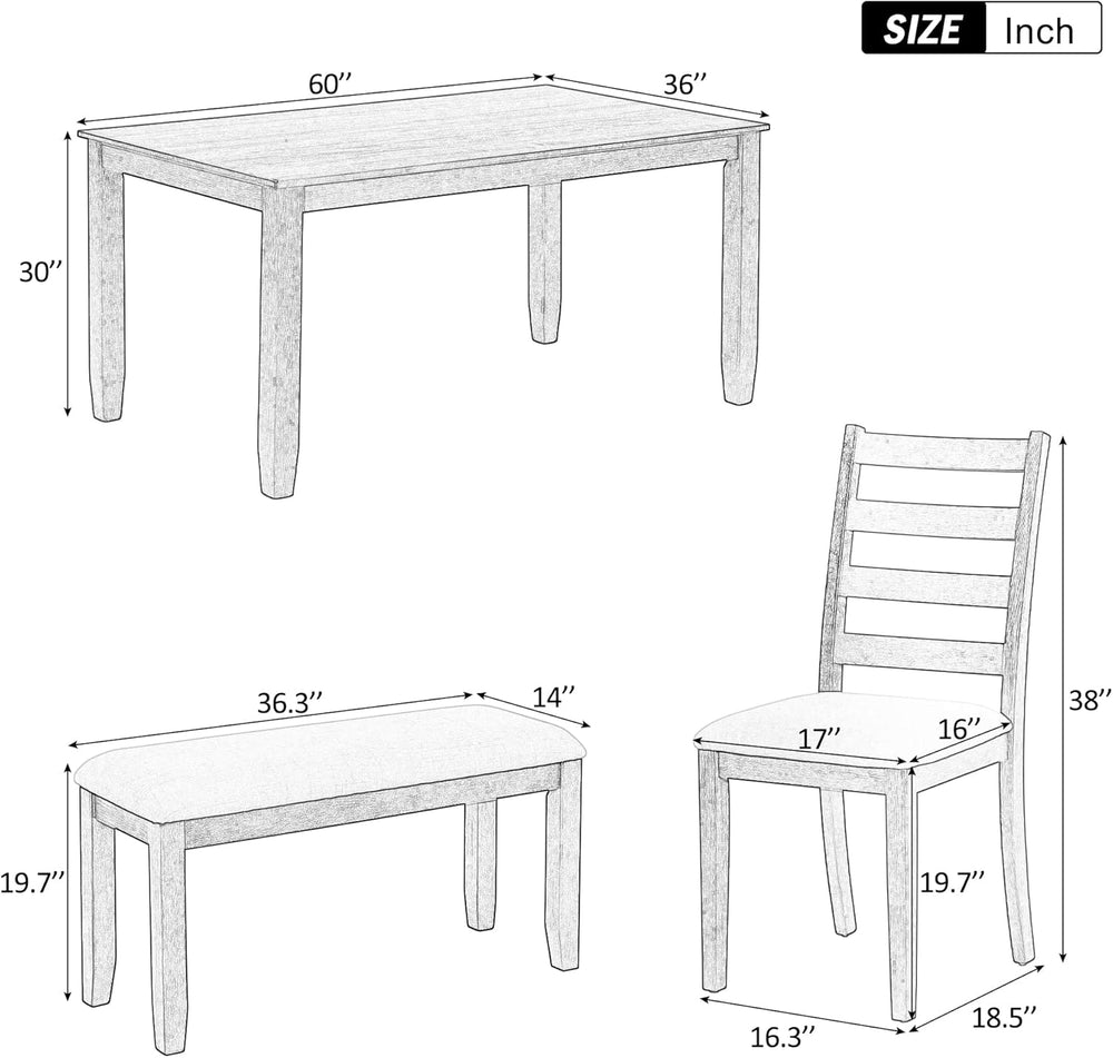 Merax Wooden Dining Table Set with Upholstered Chairs and Bench, 6-Piece Dini...
