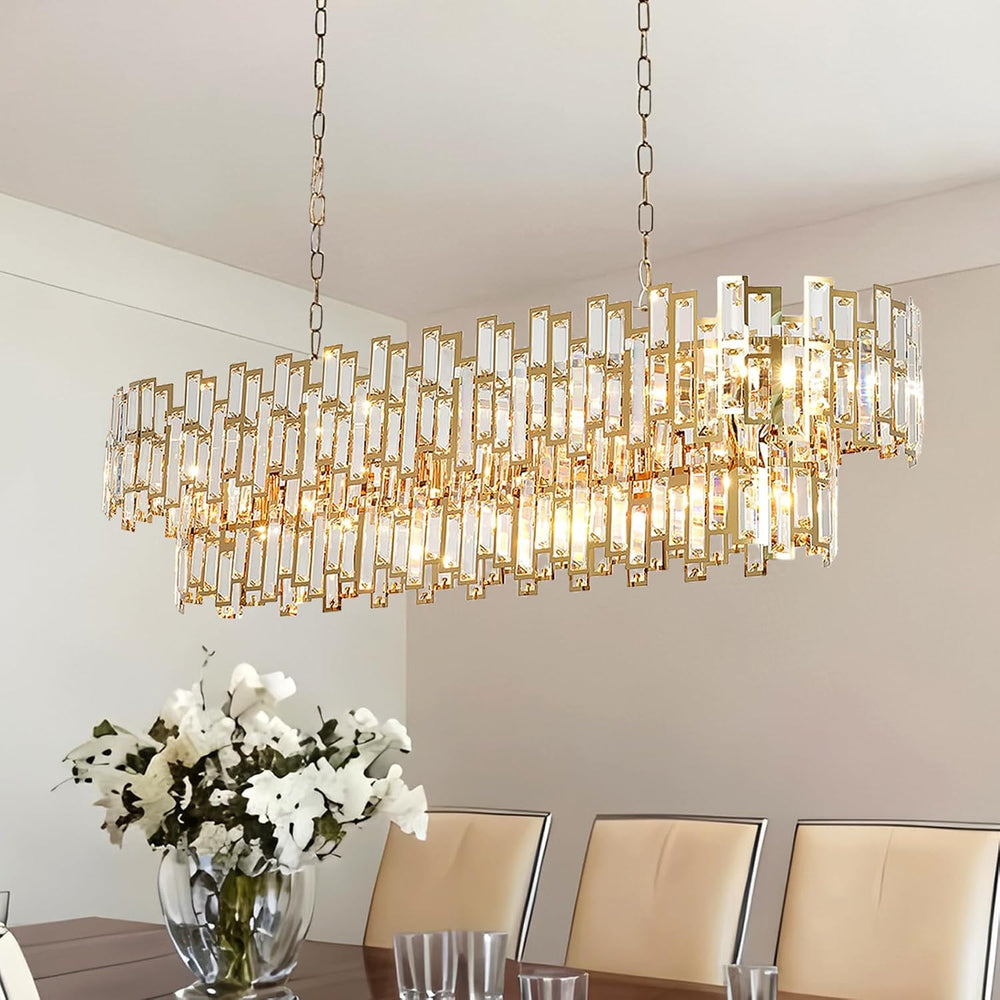 51 Inch Modern Large Crystal Chandelier Light Luxury Gold Rectangular Chandel...