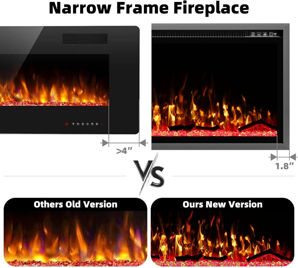 Kucreiheat 42 Inch Electric Fireplace Aluminum Frame-Ultra Silm Fireplace Rec...