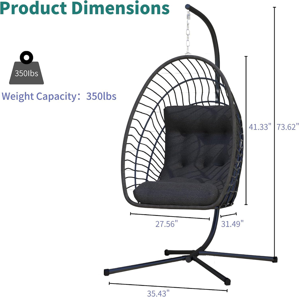 Kingdura Hanging Egg Chair with Stand Indoor Outdoor, Foldable Rattan Wicker ...