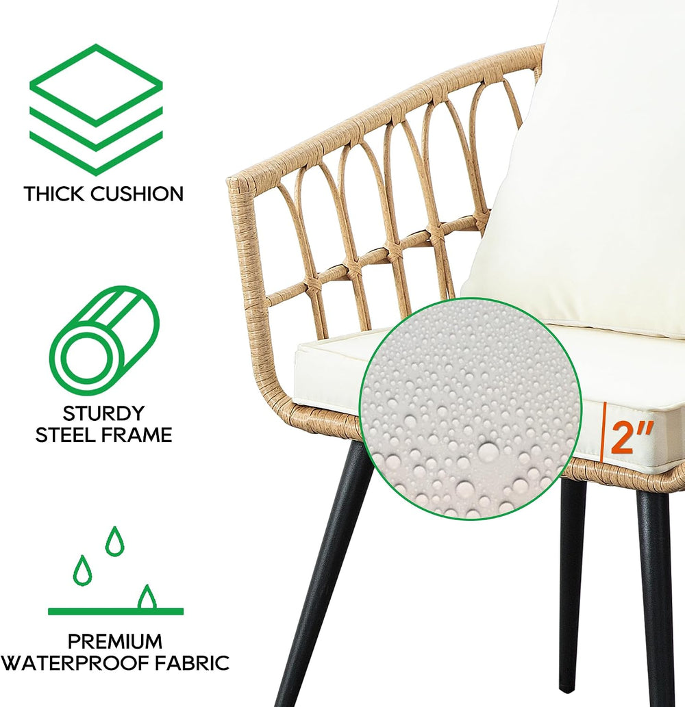 PORWEY 3 Piece Patio Bistro Set, Outdoor Wicker Balcony Furniture Sets