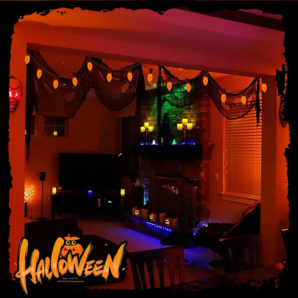 C9 LED Orange Halloween String Lights 25Ft Outdoor Christmas Decorations Ligh...