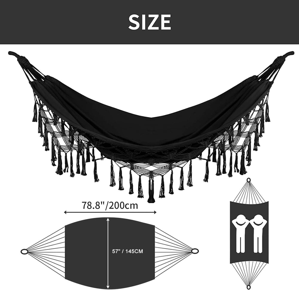 Bellzacasa Double Hammock, Heavy Duty 500 lb Load Capacity Tassels and Fishta...