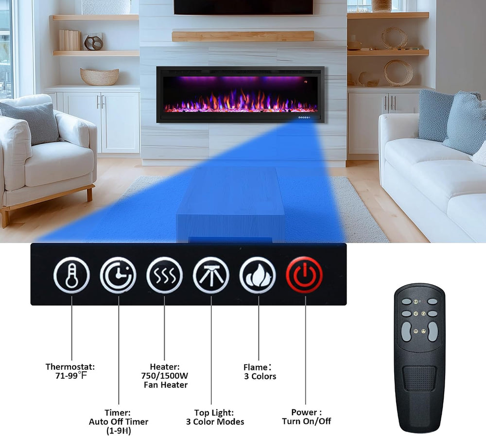50" WiFi-Enabled Electric Fireplace Insert, APP Smart Control, Wall Moun...