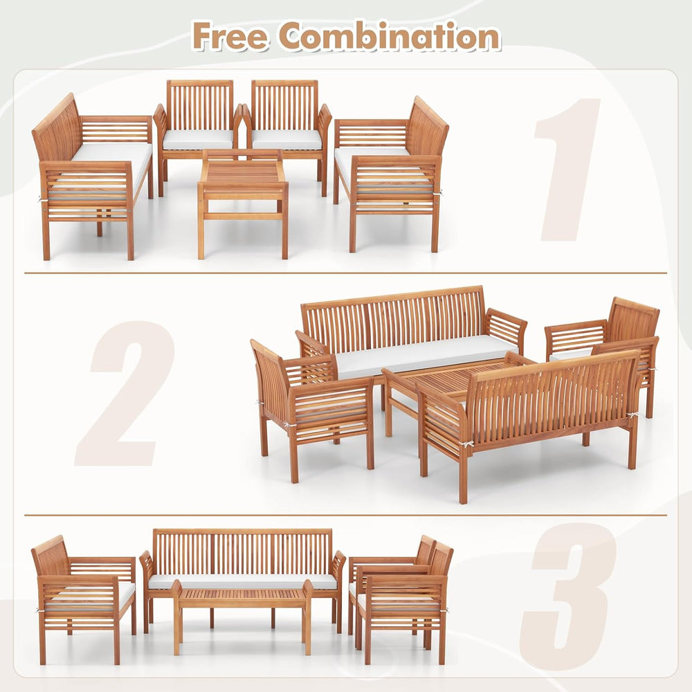 Tangkula 5 Pieces Acacia Wood Patio Furniture Set, Wood Outdoor Conversation ...