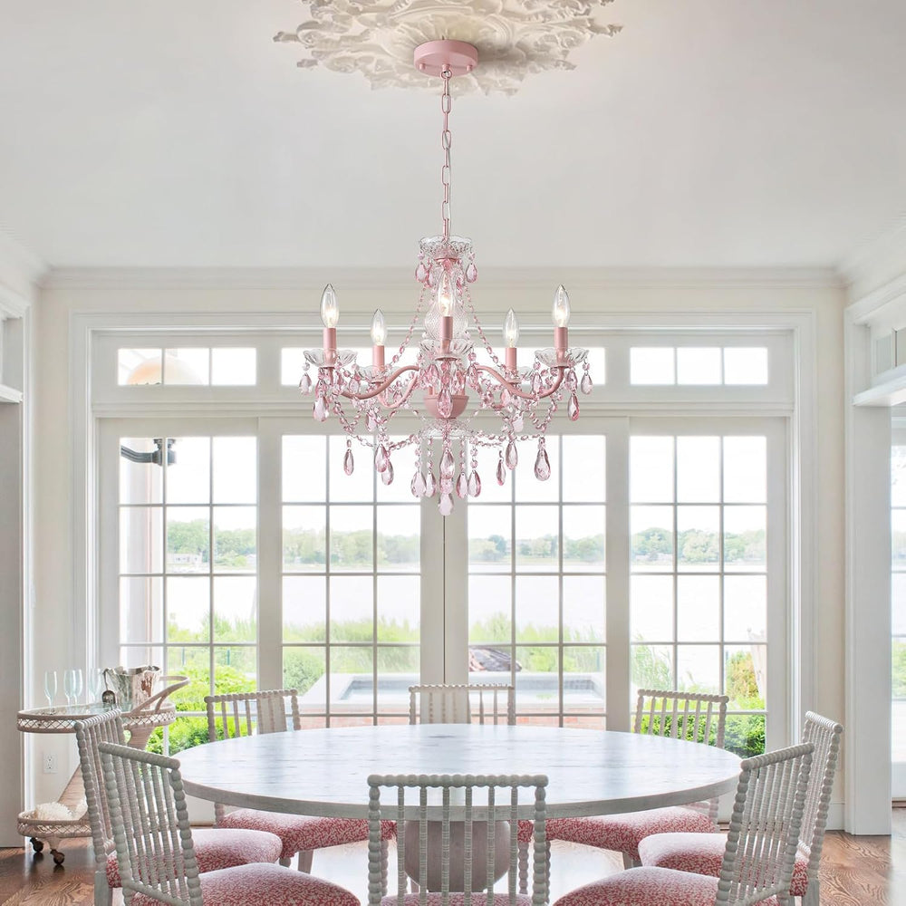 AMZASA Modern Crystal Pink Chandelier, Not Acrylic Crystal,Pink Crystals Hang...