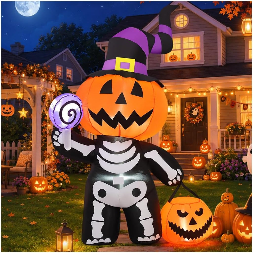 GOOSH 6 FT Halloween Inflatable Pumpkin Skull Body Outdoor Decorations Blow U...