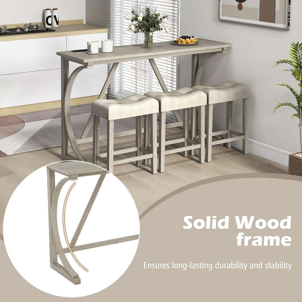 Tangkula 4-Piece Bar Table with Stools, Wooden Dining Bar Table & Chairs ...