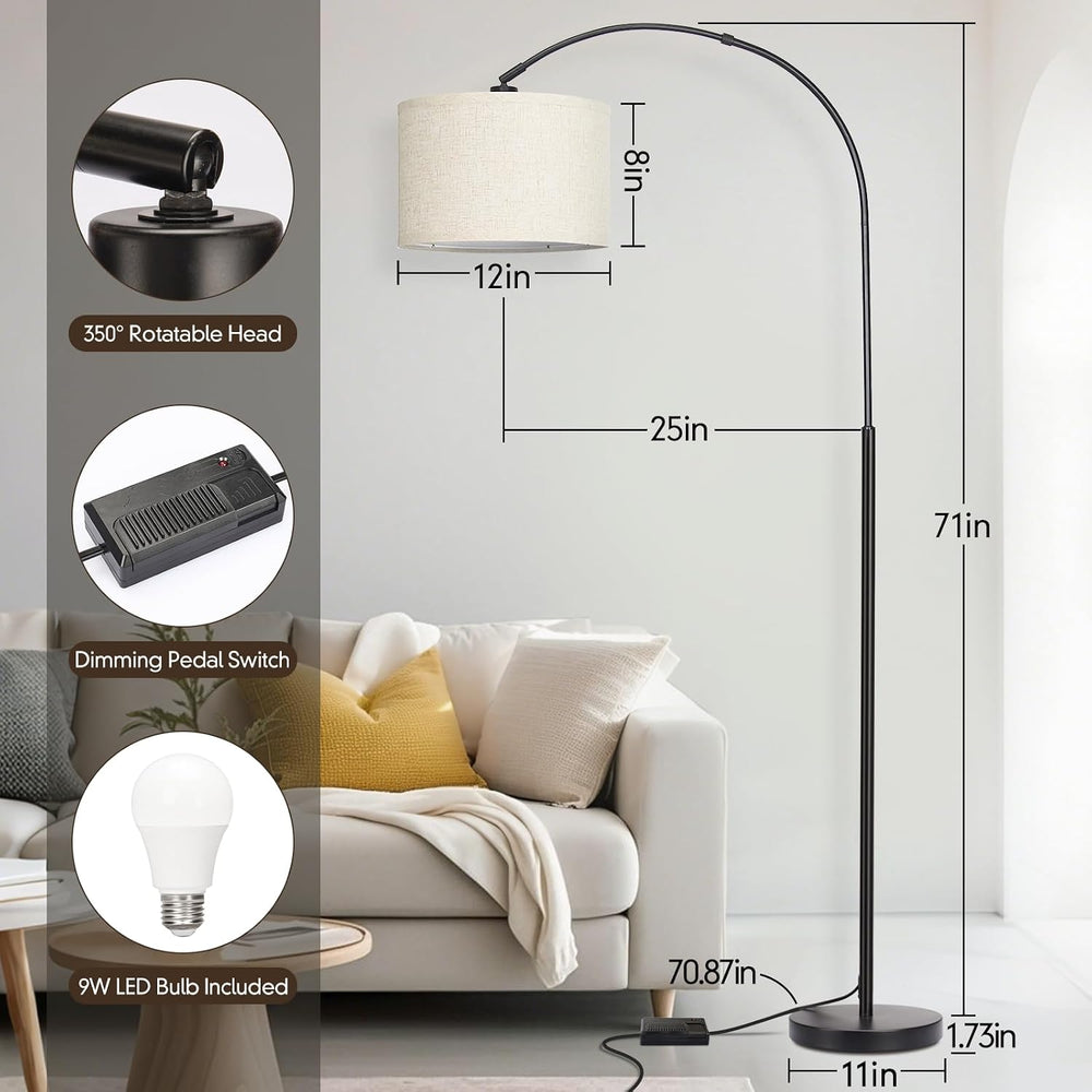 Dimmable Floor Lamp, Arc Floor Lamp with Dimmer, Black Standing Lamp with Adj...