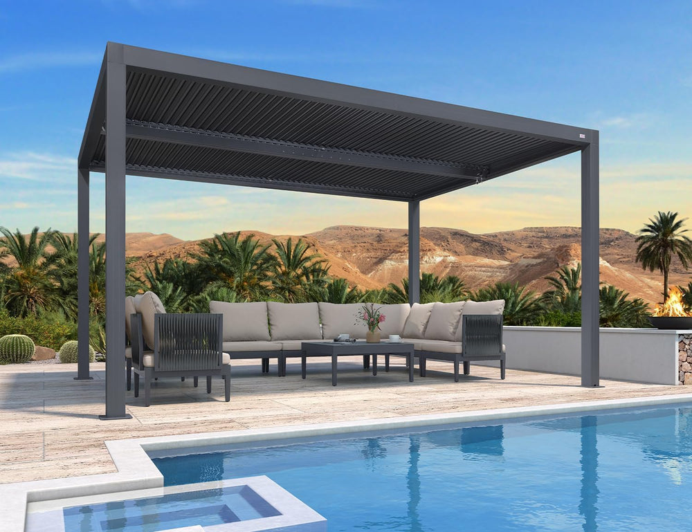 PURPLE LEAF Louvered Pergola 10' x 14' 94AS Wind Resist Dry System Gray