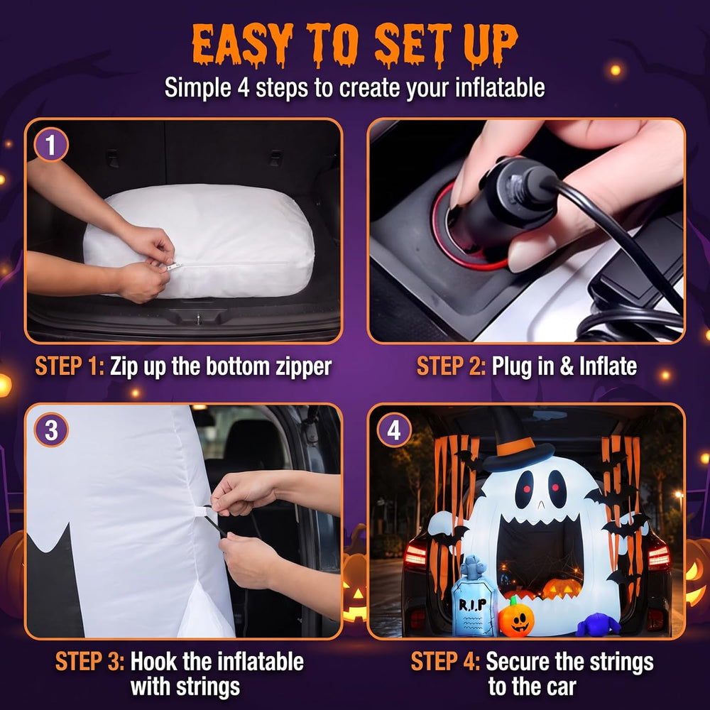 Halloween Trunk or Treat Inflatables 4 FT Outdoor Cute Ghost Car Decoration w...