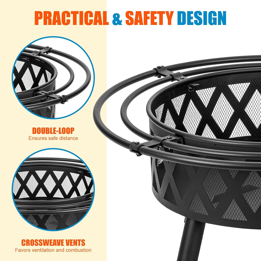 EcoNook 36 Inch Wood Burning Fire Pit with Spark Screen & Fire Poker