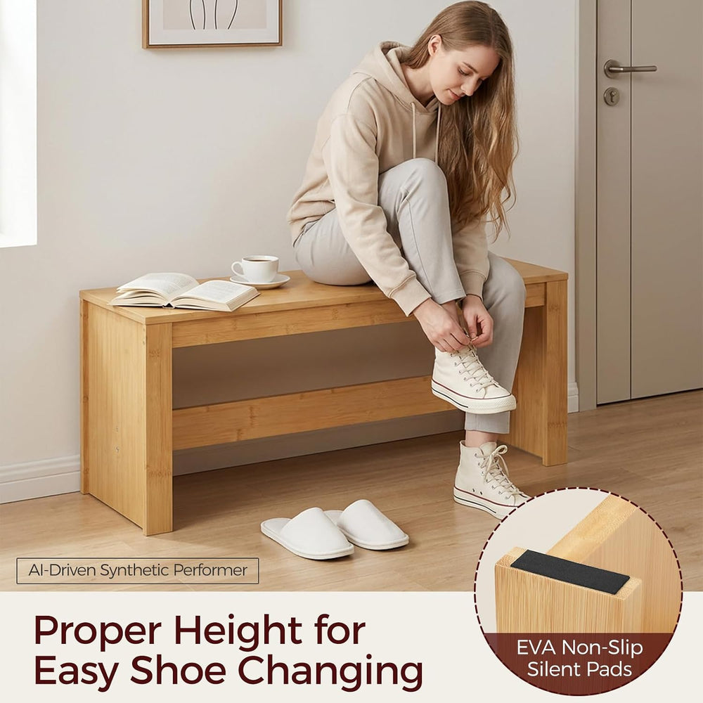 MAHANCRIS Entryway Shoe Rack Bench, 35.4 Inch Bamboo Dining Bench