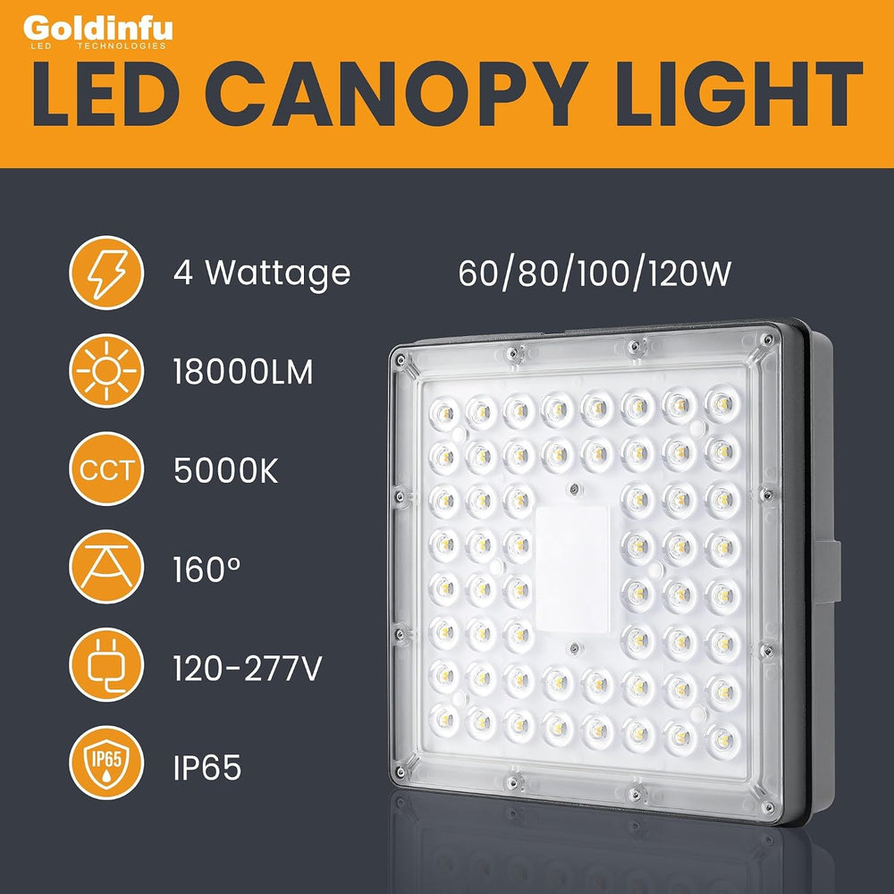 120W LED Canopy Light 4Pack, 60W/80W/100W/120W Selectable 5000K 150LM/W ETL