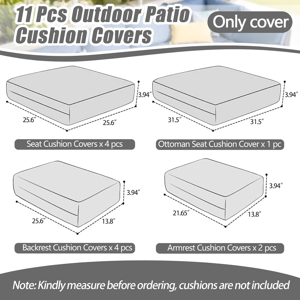 11 Pcs Outdoor Patio Cushion Cover Replacement, Waterproof Patio Cushion Cove...