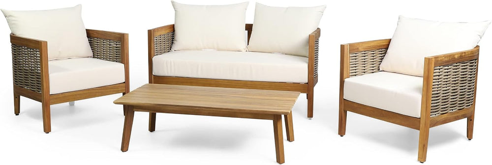 CHRISTOPHER KNIGHT HOME Burchett Outdoor 4pc Chat Set - Acacia Wood and Wicke...