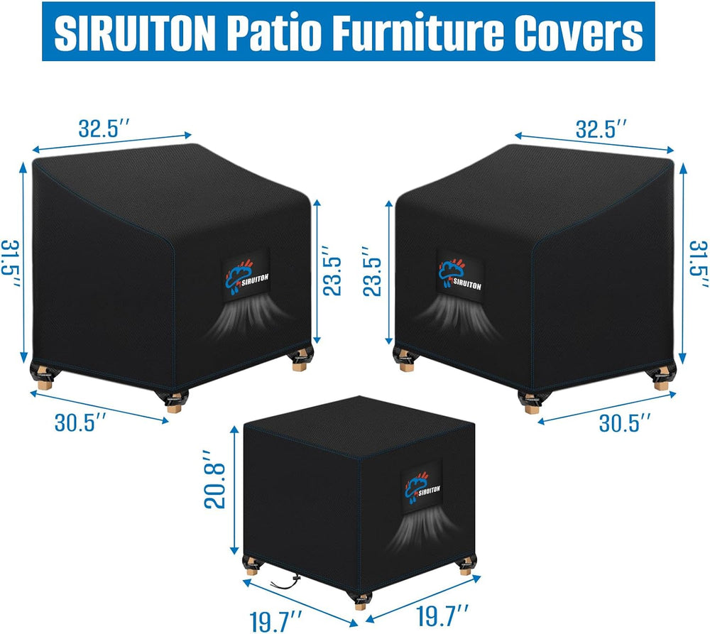 SIRUITON 3 Piece Outdoor Veranda Patio Garden Furniture Cover Set with 420D D...