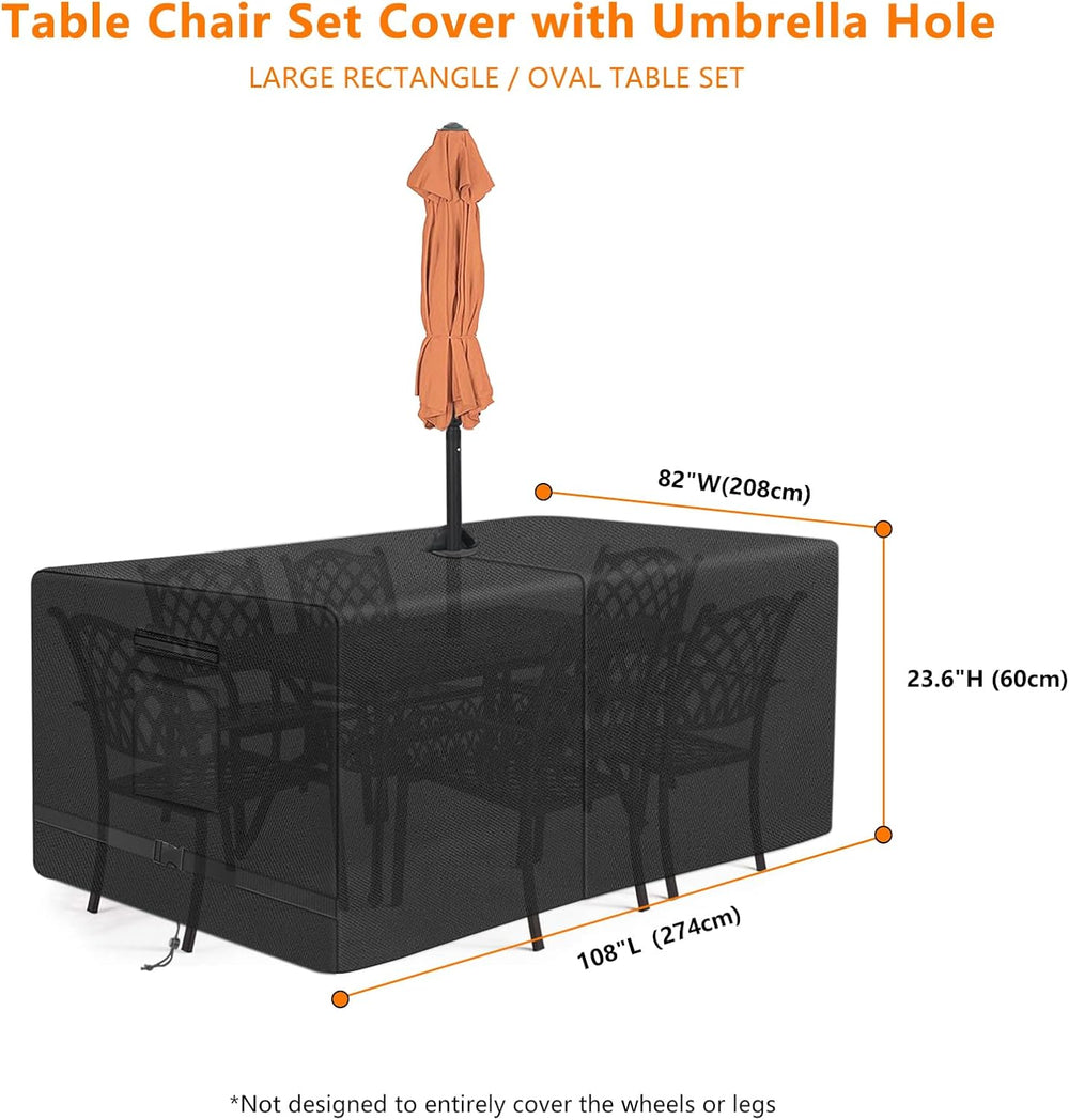 Rectangle Patio Table Cover with Umbrella Hole 108 Lx 82" W x 23.6" H