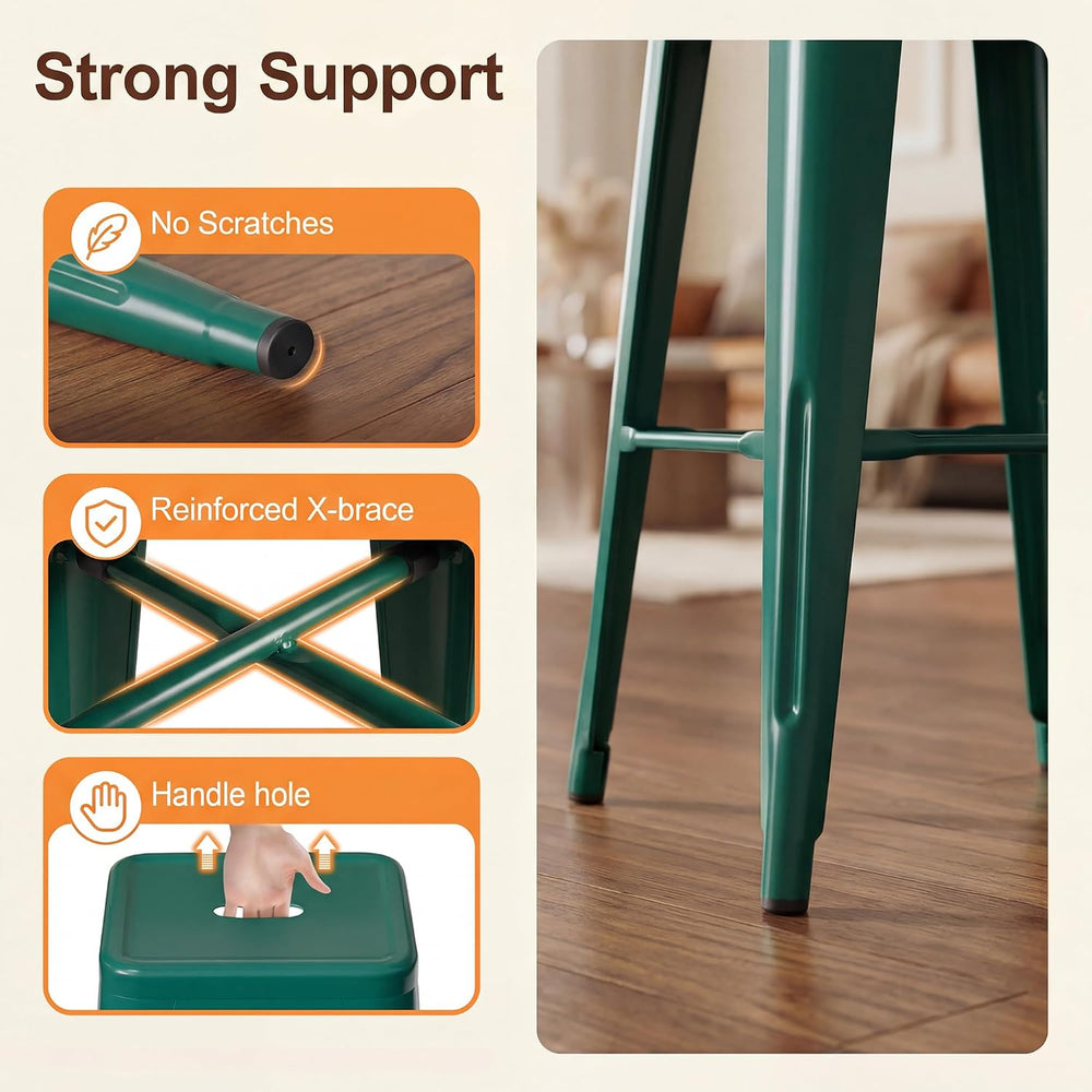 Shahoo 30 Inches Metal Bar Stools Counter Height Stackable Backless Stools, I...