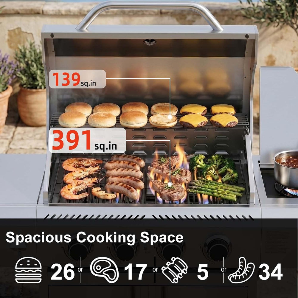 COWSAR 4-Burner Gas Grill, 42000 BTU BBQ Grill, Stainless Steel Barbecue Gril...