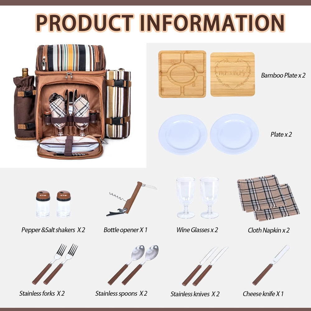 Hap Tim Picnic Basket Backpack for 2 Person with Blanket, 2 Charcuterie Board...