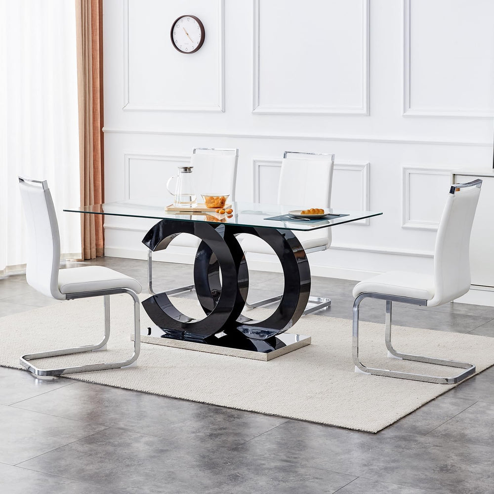 63'' Dining Table Set for 4,Modern Glass Dining Room Table Set for 4,...