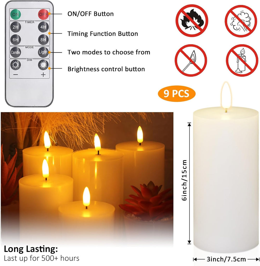 Oleitodh 9 Pcs White Flameless Candles Flat Top LED Candles with Remote Timer...