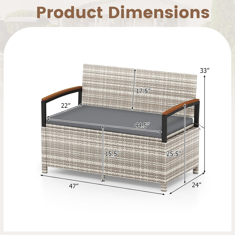RELAX4LIFE Wicker Outdoor Storage Bench, Rattan Deck Box