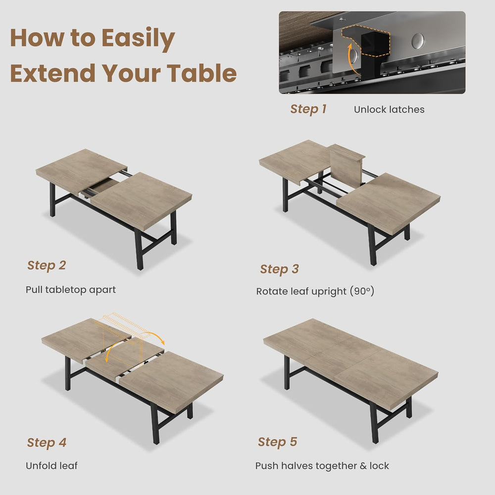GarveeHome 63-83" Extendable Dining Table, Industrial Rectangular Dining...