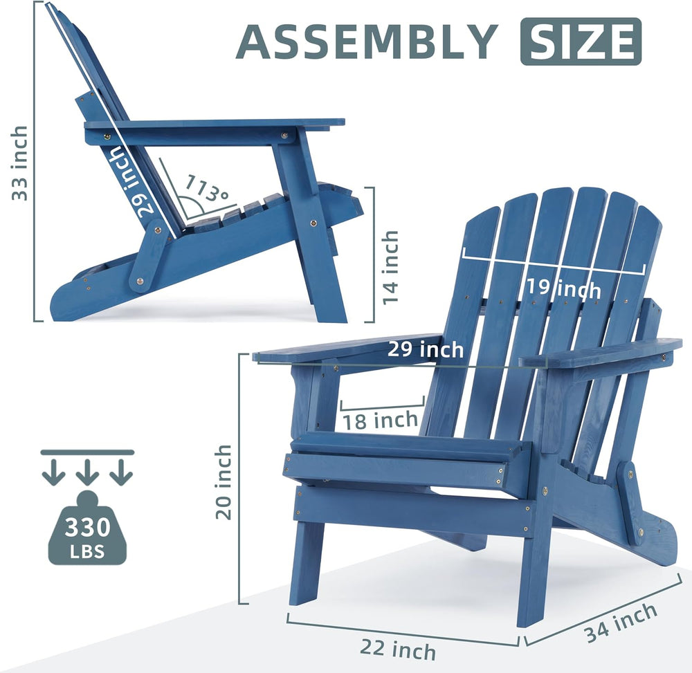Oversized Wooden Folding Adirondack Chair with Pre-Assembled Backrest and Sea...