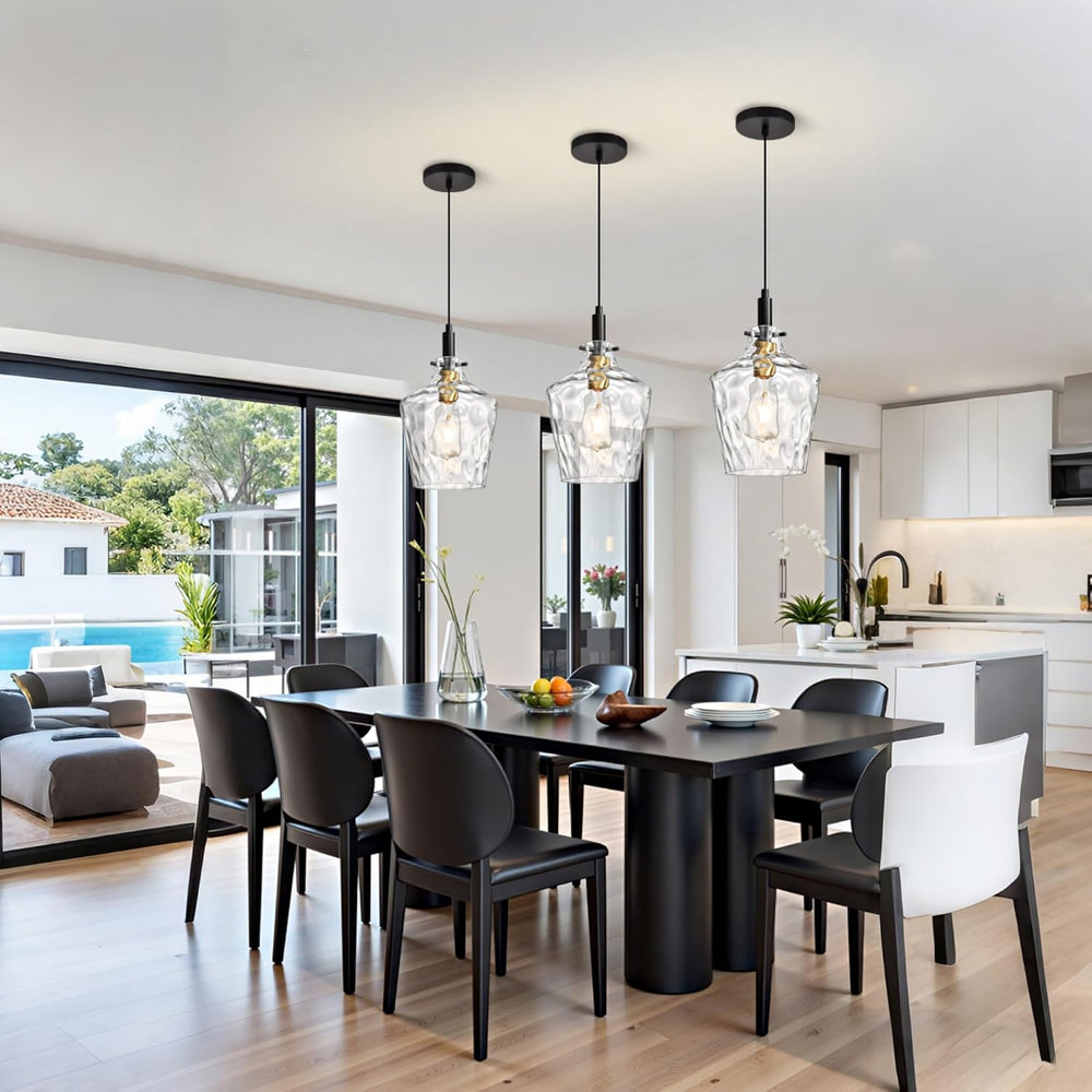 Hammered Glass Pendant Light for Kitchen Island 1 Pack Black Gold 8 Inch