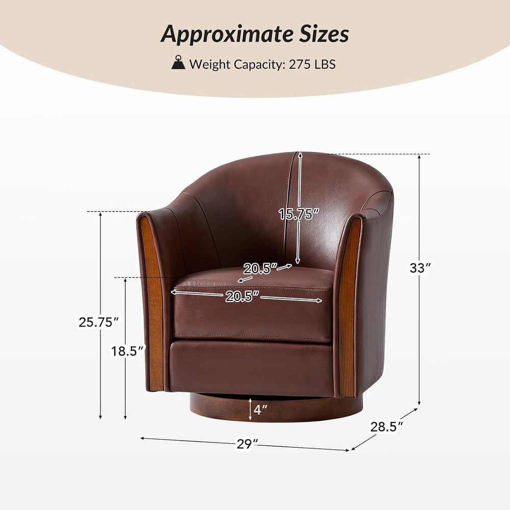 HULALA HOME Leather Swivel Accent Chairs with Wood Base Set of 2, Brown