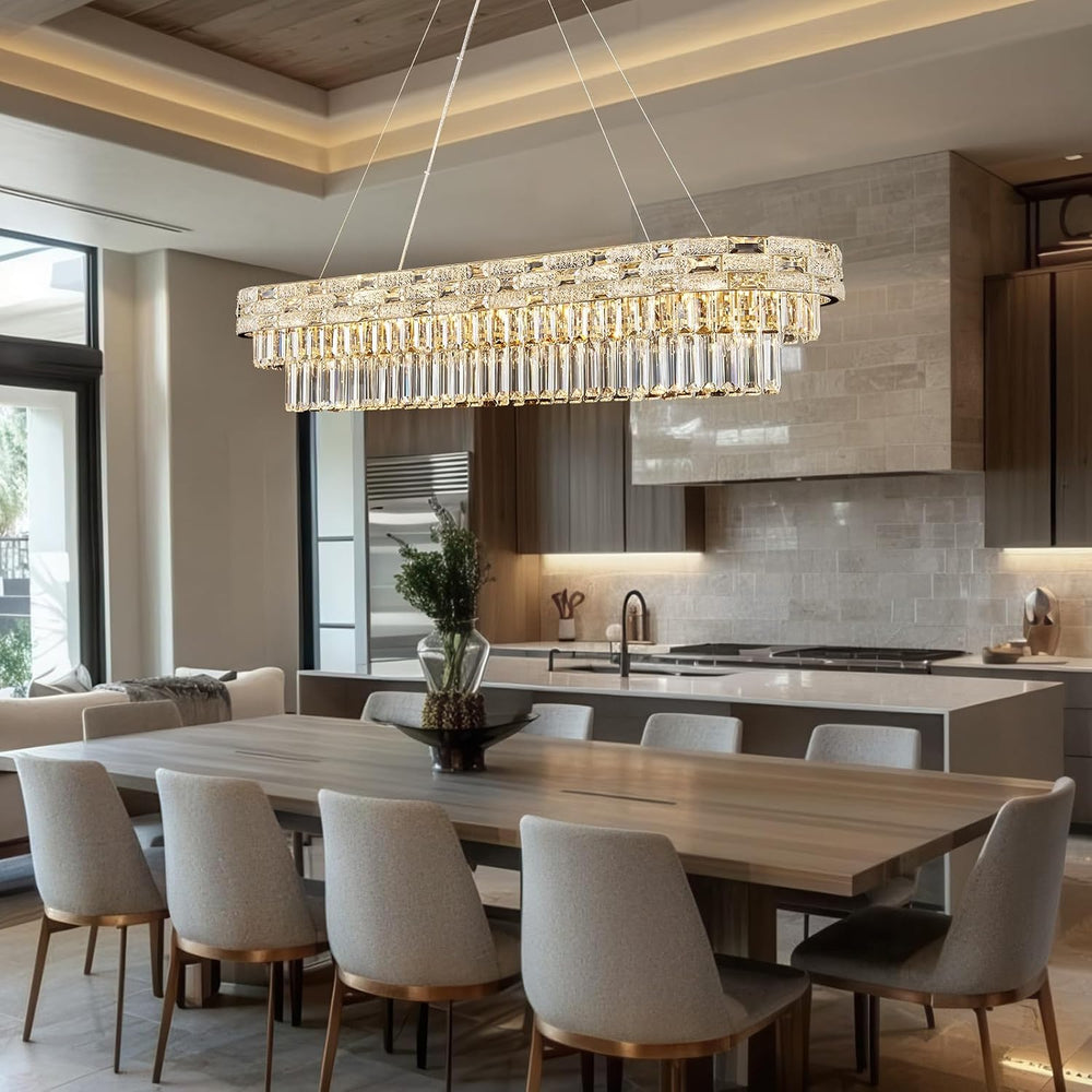 49.2" L Modern Crystal Chandeliers for Dining Room 18 Lights Gold Chande...
