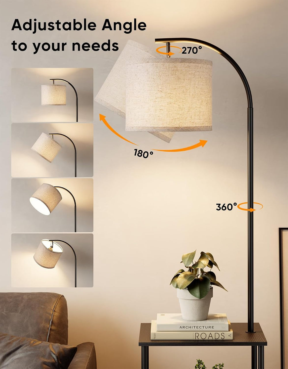 Black Floor Lamp with Table 2 Pack, Night Stand with Lamp, Narrow Side Table ...
