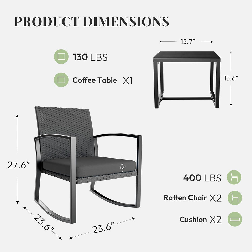 WWR Rocking Patio Bistro Sets 3 Piece - All-Weather - Conversation Furniture ...