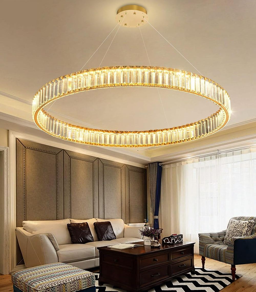 32'' Modern Ring Chandelier Crystal Chandeliers for Dining Room Round...