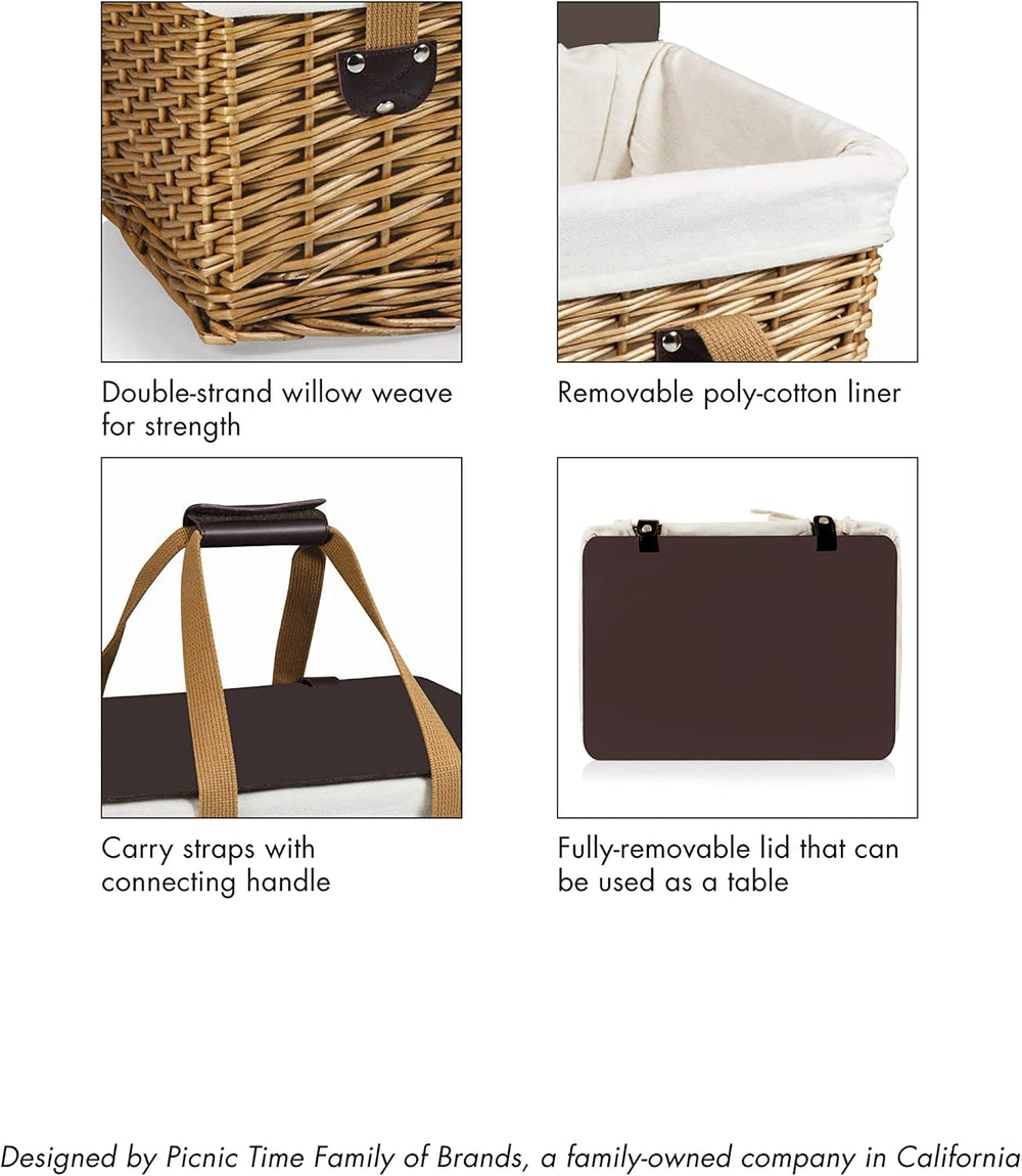 PICNIC TIME Canasta Wicker Picnic Basket, Classic Small Wicker Basket for 2 w...