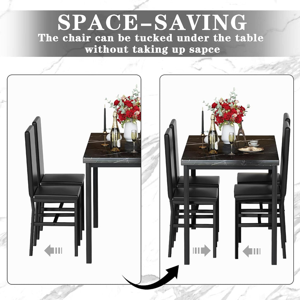 Hooseng Dining Table Set for 4, Modern Faux Marble Kitchen Table with 4 PU Le...