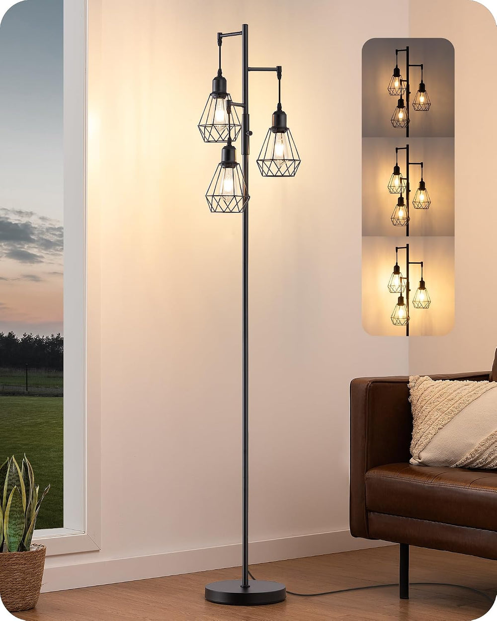 EDISHINE 70IN Farmhouse Floor Lamps for Living Room, Black Dimmable