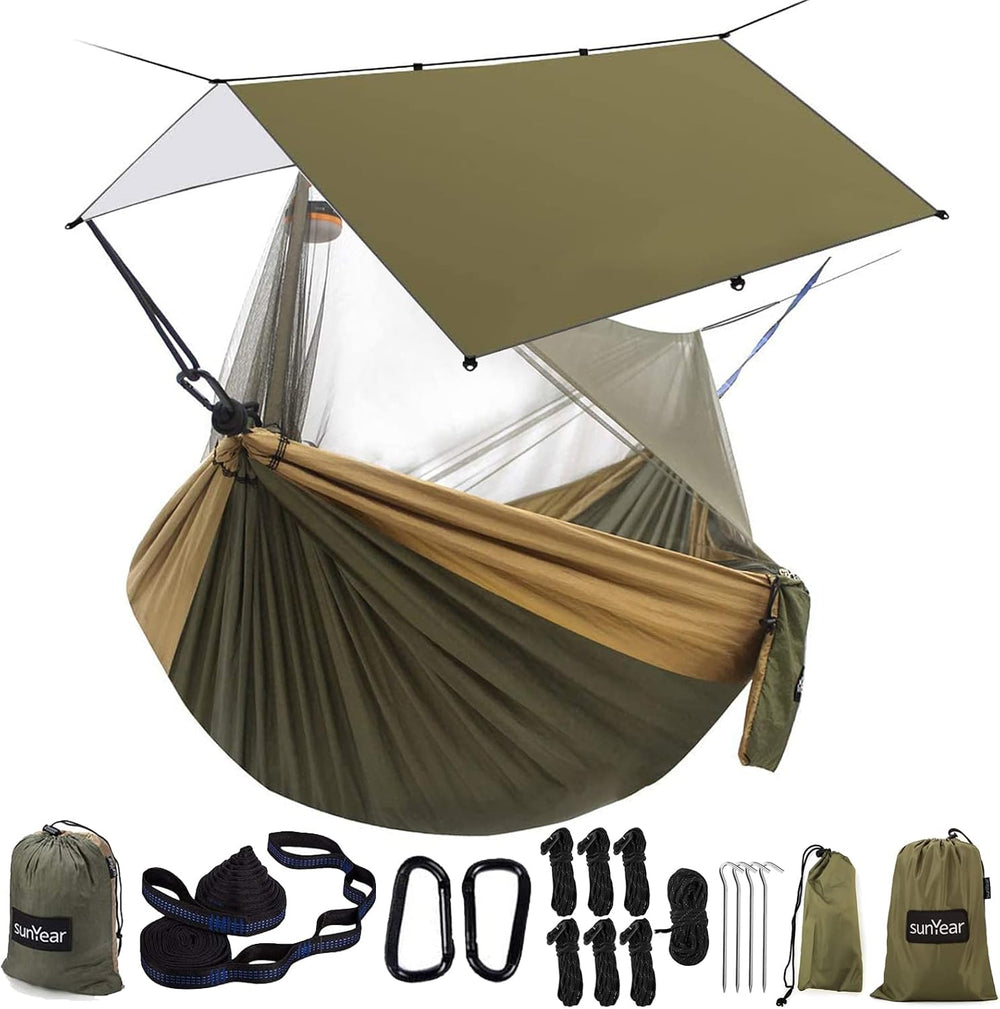 Sunyear Hammock Camping with Rain Fly Tarp and Net, Portable Camping Hammock ...