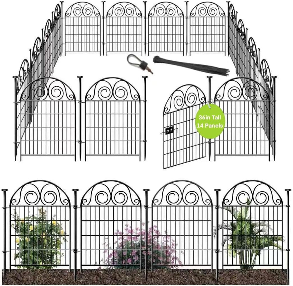 Getlay Tall Garden Animal Barrier Fence with Gate, 36 in(H)×30.6 Ft(L) 14 Pan...